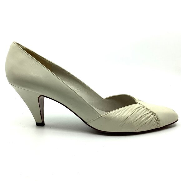 EVAN-PICONE Women's BONE Leather TEXTURED DETAIL Slip-On PUMPS HEELS - Picture 2 of 6